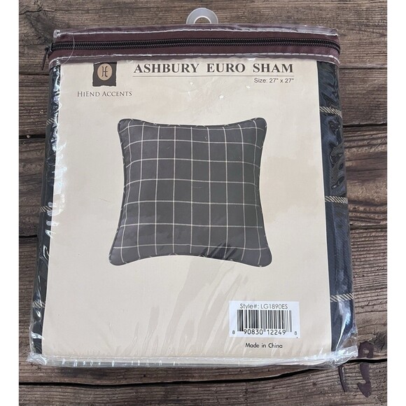 HiEnd Accents ASHBURY Euro Sham 27x27 Black Woven Tweed Pillow Cover - Picture 3 of 6